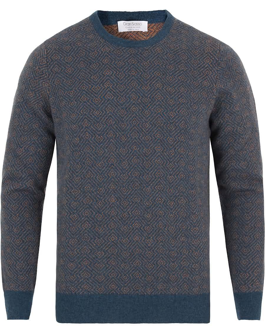 gran sasso cashmere structure c-neck pullover brownblue Opprinnelige Salg 75vtm